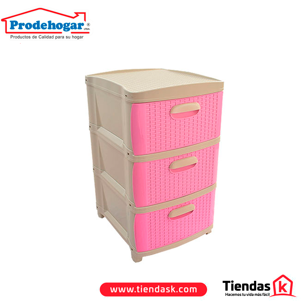 106.0054 PRACTIMUEBLE DUBAI 3 NIVELES BEIGS - ROSADO RATTAN PRODEHOGAR REF 390ORR3N18 - Image 1