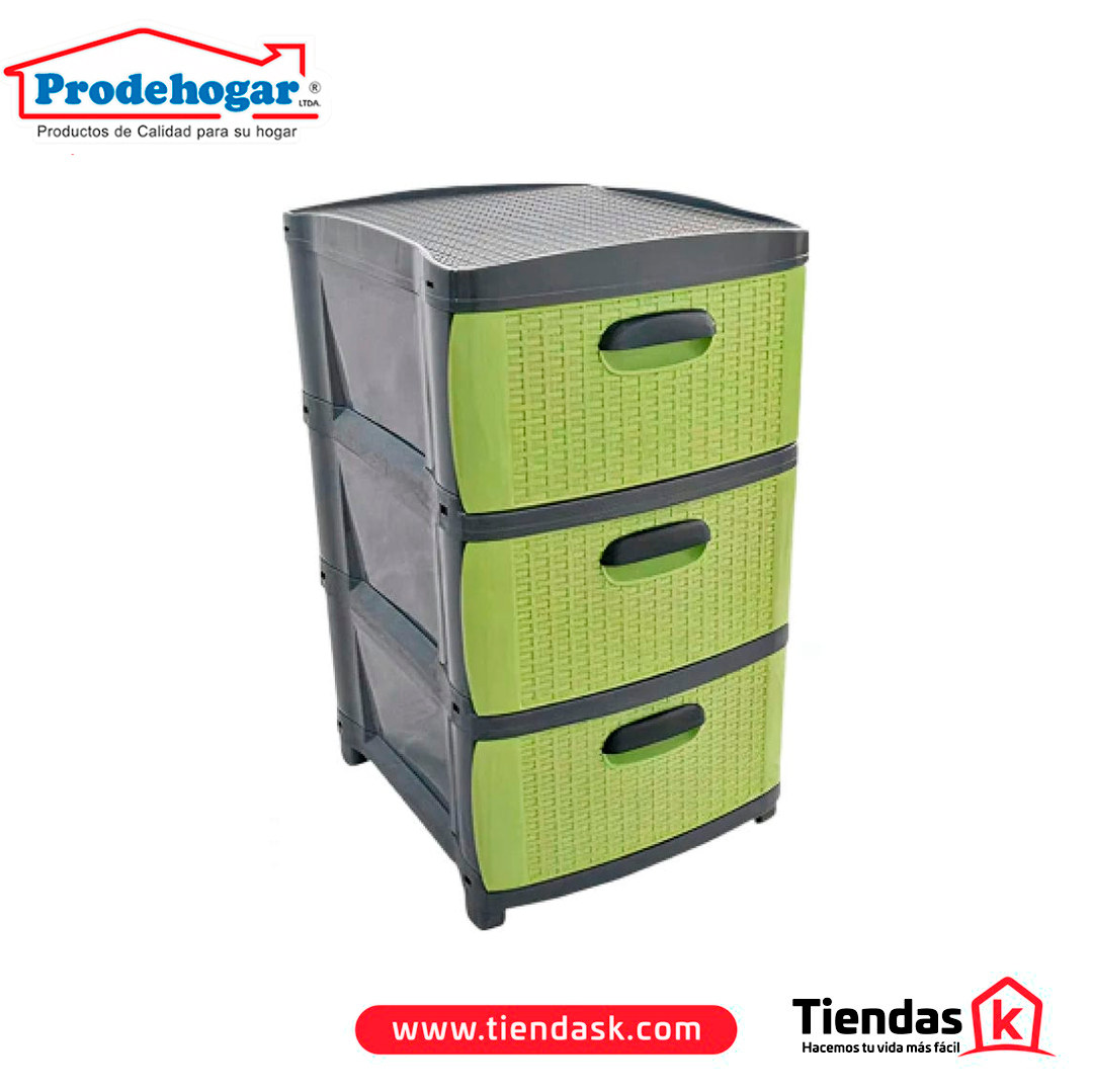 106.0055 PRACTIMUEBLE DUBAI 3 NIVELES GRIS-VERDE RATTAN PRODEHOGAR REF 390ORR3N14 - Image 1