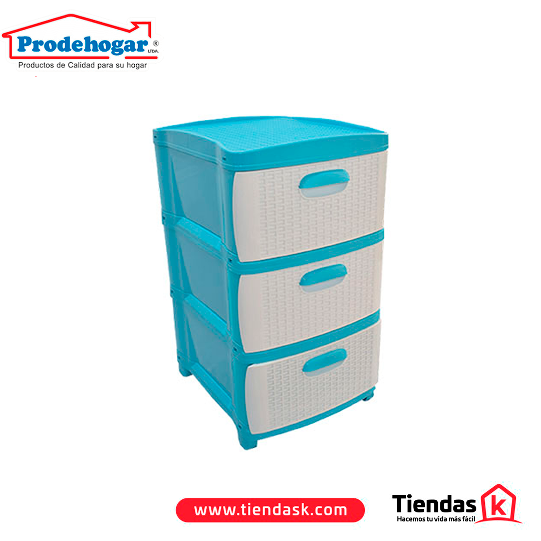 106.0062 PRACTIMUEBLE DUBAI 3 NIVELES AZUL-BLANCO RATTAN PRODEHOGAR 390ORR3N01 - Image 1