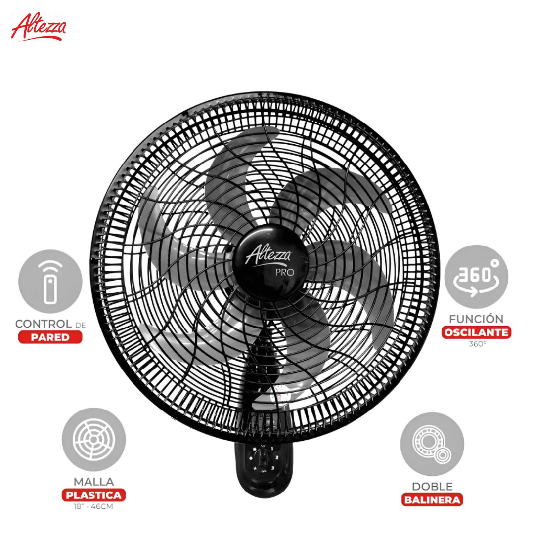 NUEVP VENTILADOR ALTEZZA PRO PARED AWF-PG2988B 6 ASPAS NEGRO 18 PUL MALLA PLASTICA RE - Image 1