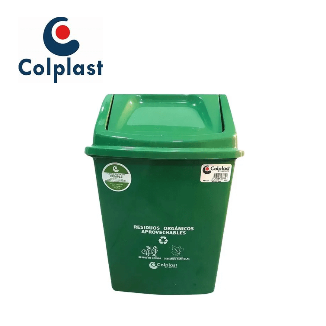 46.0270 PAPELERA 14 LTS VAIVEN FRENTE PAPELERA 14 LTS VAIVEN PELETIZADA VERDE/OSCURO COLPLAST REF 330 - Image 1