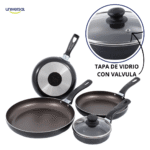 SET X 5 SARTENES ALIADA 18-20-24 + CACEROLA 12 CM DE TAPA DE VIDRIO REF; L39685