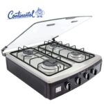 SOBREMESA CONTINENTAL GAS 4 PT TAPA VIDRIO A INOX Q.AL.A.E EE GP NEGRO REF 4213