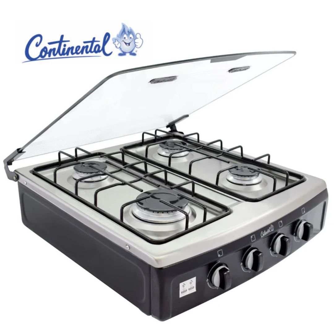 6 SOBREMESA CONTINENTAL GAS 4 PT TAPA VIDRIO A INOX Q.AL.A.E EE GP NEGRO REF 4213 - Image 1